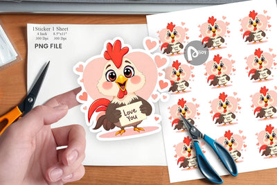 Valentine Rooster Cartoon Sticker Sublimation artnoy 