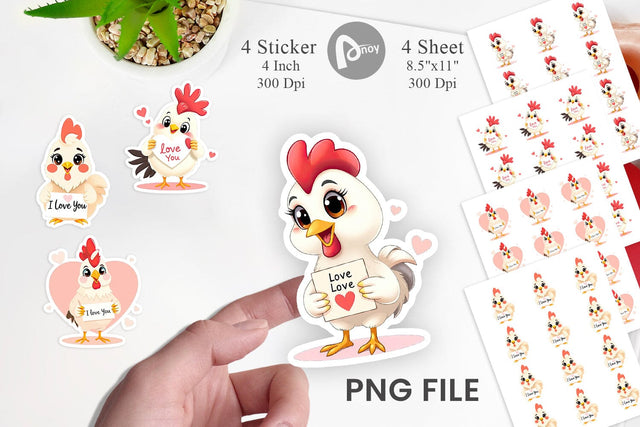 Valentine Rooster Cartoon Sticker Sublimation artnoy 