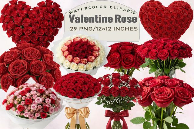 Valentine Rose Bouquets Clipart Bundle. Sublimation SVGArt 