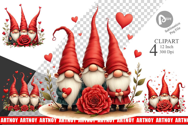 Valentine Rose Gnome Clipart Sublimation artnoy 