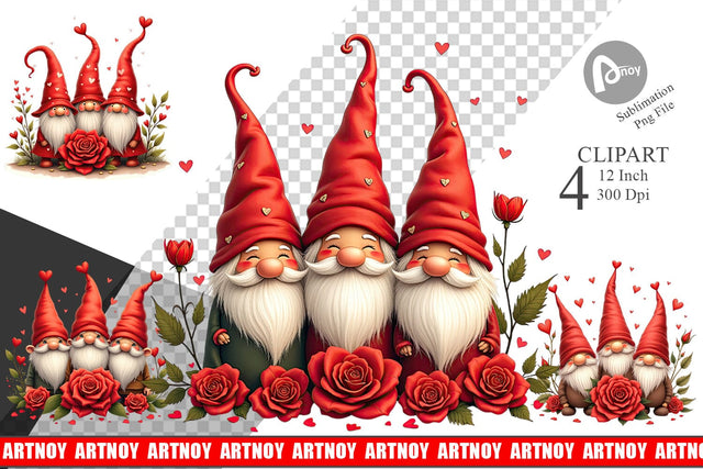 Valentine Rose Gnome Clipart Sublimation artnoy 