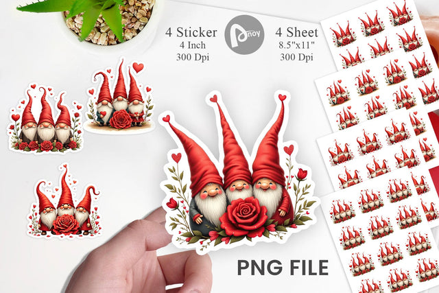 Valentine Rose Gnome Sticker Sublimation artnoy 