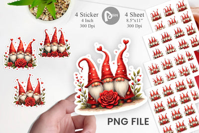 Valentine Rose Gnome Sticker Sublimation artnoy 