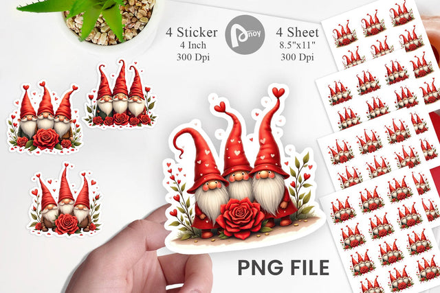 Valentine Rose Gnome Sticker Sublimation artnoy 