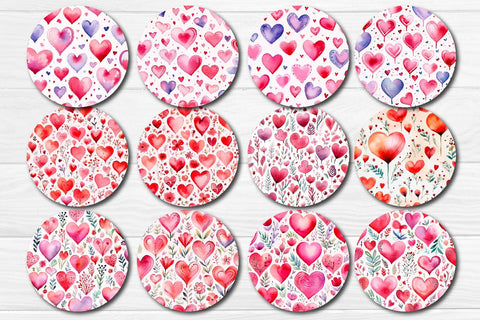Valentine Round Coaster Bundle Sublimation Heart flower car coaster design Watercolor PNG Sublimation Createya Design 