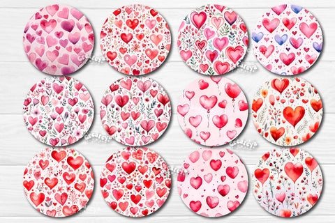 Valentine Round Coaster Bundle Sublimation Heart flower car coaster design Watercolor PNG Sublimation Createya Design 