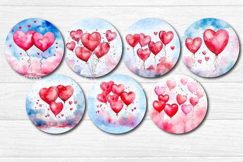 Valentine Round coaster Sublimation Bundle coaster design Love Watercolor flower PNG Round keychain Sublimation Createya Design 