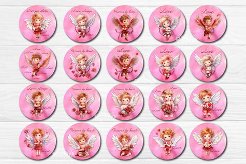 Valentine Round coaster Sublimation Bundle coaster design Love Watercolor flower PNG Round keychain Sublimation Createya Design 