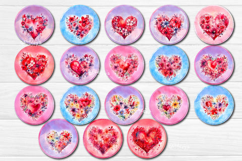 Valentine Round coaster Sublimation Bundle coaster design Love Watercolor flower PNG Round keychain Sublimation Createya Design 