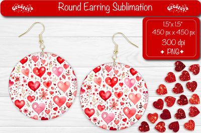 Valentine Round Earrings – Flower Hearts Sublimation Art Sublimation Createya Design 