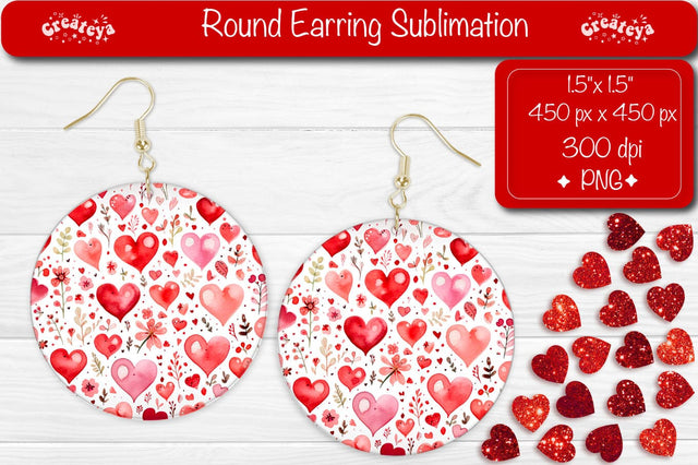 Valentine Round Earrings – Flower Hearts Sublimation Art Sublimation Createya Design 