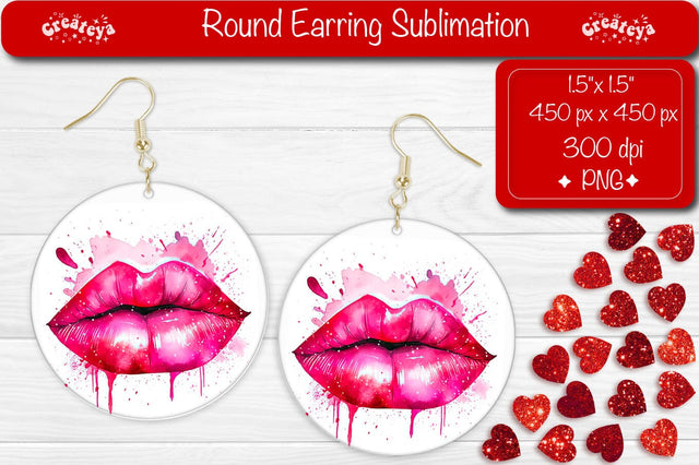 Valentine Round Earrings – Red Lips Sublimation Art Sublimation Createya Design 
