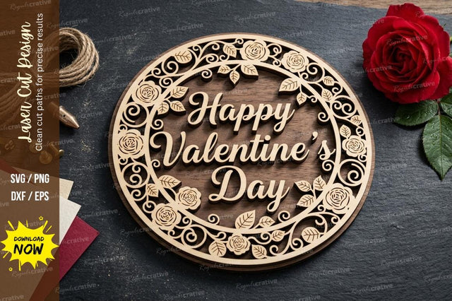 Valentine Round Frame laser Cut svg Cutting file ,valentine svg, happy valentine frame svg SVG Regulrcrative 