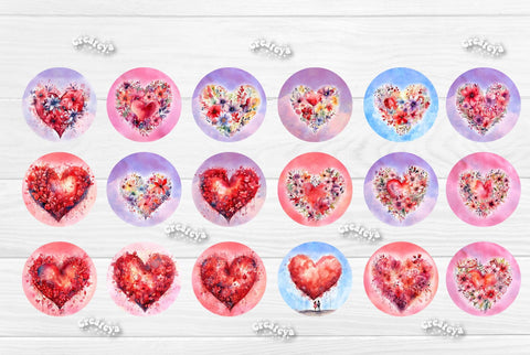Valentine Round Keychain Bundle Keychain PNG Sublimation Bundle Watercolor Flowers Hearts Sublimation Createya Design 