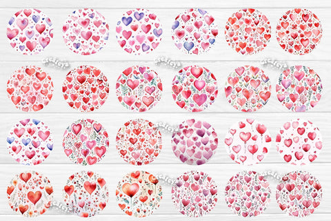 Valentine Round Keychain Bundle Keychain PNG Sublimation Bundle Watercolor Hearts Sublimation Createya Design 