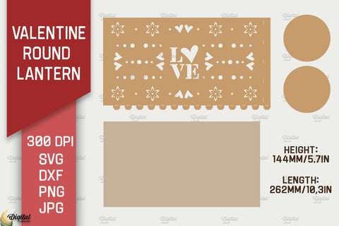 Valentine Round Lantern Paper Cut Bundle. Valentine Home Decor SVG 3D Paper Evgenyia Guschina 