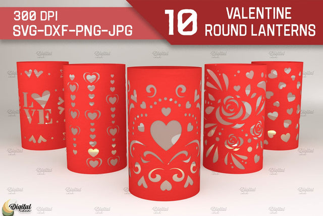 Valentine Round Lantern Paper Cut Bundle. Valentine Home Decor SVG 3D Paper Evgenyia Guschina 