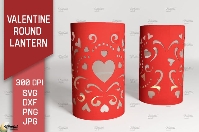 Valentine Round Lantern Paper Cut. Hearts SVG 3D Paper Evgenyia Guschina 