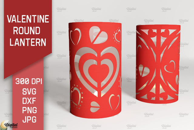 Valentine Round Lantern Paper Cut. Hearts SVG 3D Paper Evgenyia Guschina 