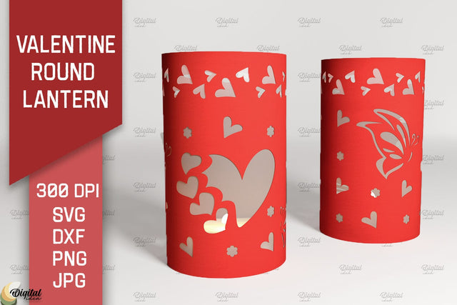 Valentine Round Lantern Paper Cut. Hearts SVG 3D Paper Evgenyia Guschina 