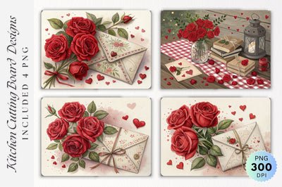 Valentine s Elegance with Red Roses Vintage Envelope and Hearts Cutting Board Sublimation Regulrcrative 
