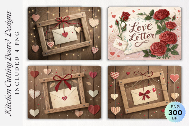 Valentine s Wooden Setup with Envelope Hearts and Cutting Board Sublimation Regulrcrative 