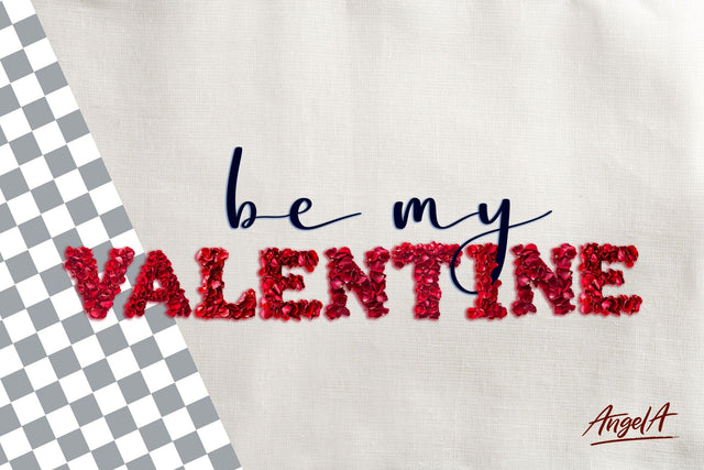 Valentine sayings Be my Valentine, rose petals, red roses Sublimation Angelina Semenova 