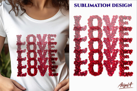 Valentine sayings Love word, rose petals PNG, valentine font Sublimation Angelina Semenova 