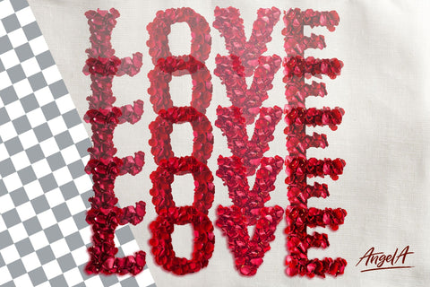 Valentine sayings Love word, rose petals PNG, valentine font Sublimation Angelina Semenova 