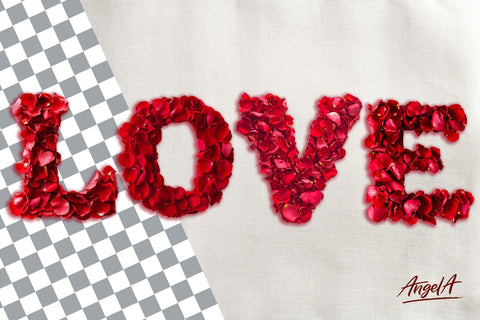 Valentine sayings Love word, rose petals PNG, valentine font Sublimation Angelina Semenova 