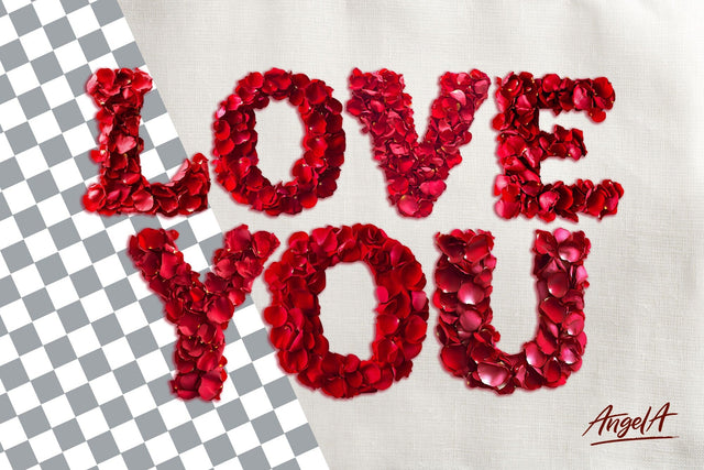 Valentine sayings Love you, rose petals PNG, valentine font Sublimation Angelina Semenova 