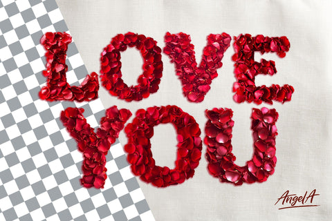 Valentine sayings Love you, rose petals PNG, valentine font Sublimation Angelina Semenova 