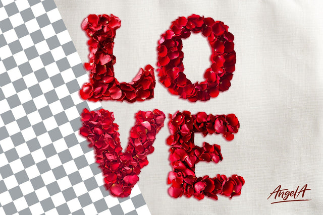 Valentine sayings, rose petals PNG, valentine font Love word Sublimation Angelina Semenova 