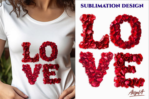 Valentine sayings, rose petals PNG, valentine font Love word Sublimation Angelina Semenova 