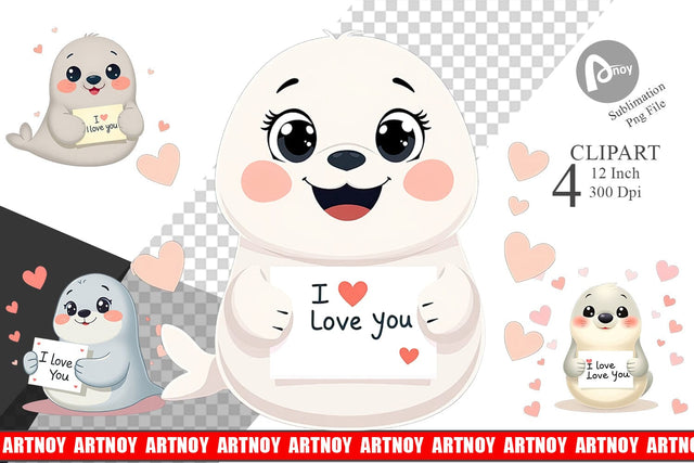 Valentine Seal Cartoon Clipart Sublimation artnoy 