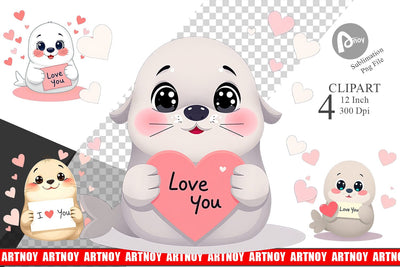 Valentine Seal Cartoon Clipart Sublimation artnoy 