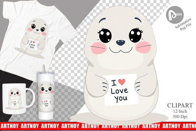 Valentine Seal Cartoon Clipart Sublimation artnoy 