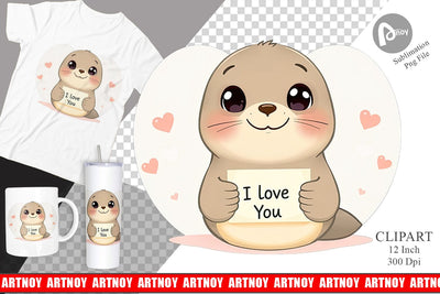 Valentine Seal Cartoon Clipart Sublimation artnoy 