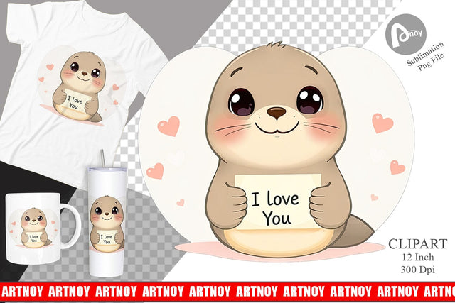 Valentine Seal Cartoon Clipart Sublimation artnoy 