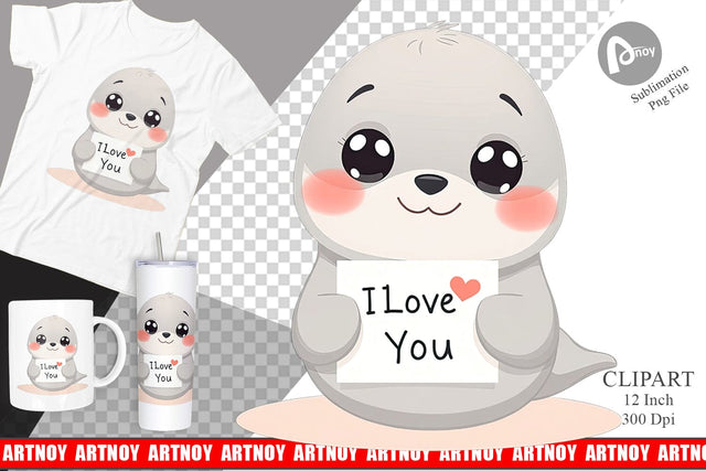Valentine Seal Cartoon Clipart Sublimation artnoy 