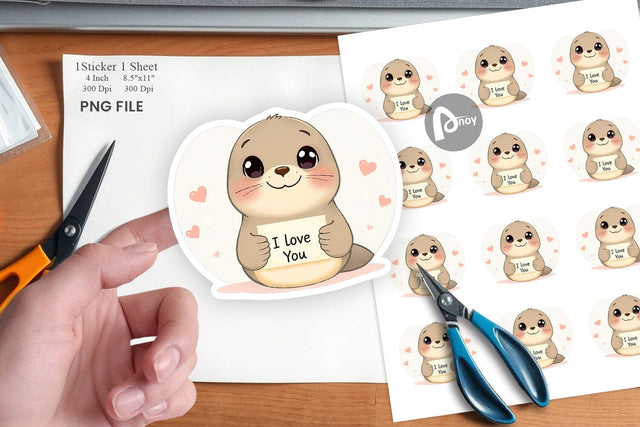 Valentine Seal Cartoon Sticker Sublimation artnoy 