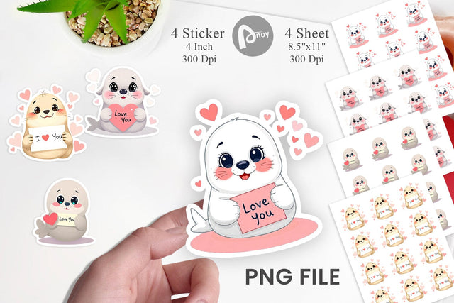 Valentine Seal Cartoon Sticker Sublimation artnoy 