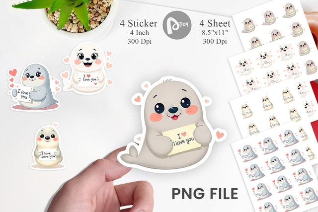 Valentine Seal Cartoon Sticker Sublimation artnoy 