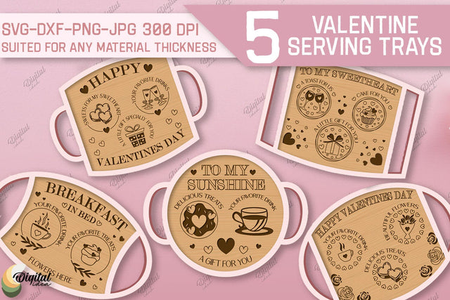 Valentine Serving Tray Laser Cut Bundle. Glowforge File SVG Evgenyia Guschina 