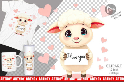 Valentine Sheep Cartoon Clipart Sublimation artnoy 