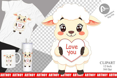 Valentine Sheep Cartoon Clipart Sublimation artnoy 