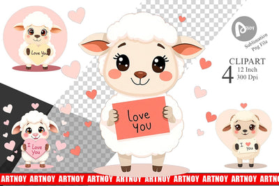 Valentine Sheep Cartoon Clipart Sublimation artnoy 