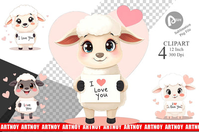 Valentine Sheep Cartoon Clipart Sublimation artnoy 