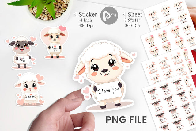 Valentine Sheep Cartoon Sticker Sublimation artnoy 
