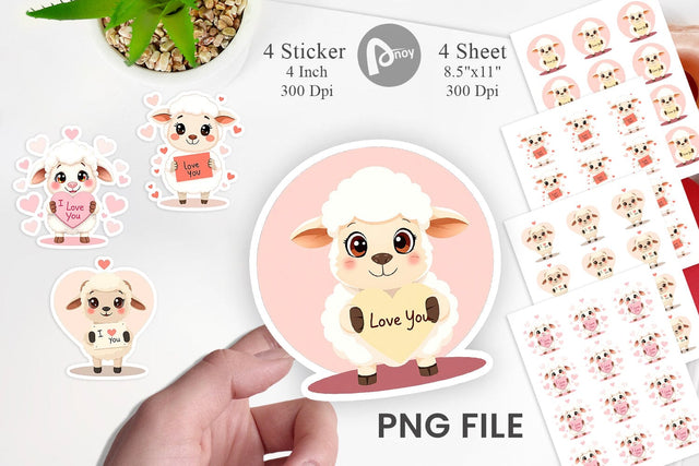 Valentine Sheep Cartoon Sticker Sublimation artnoy 